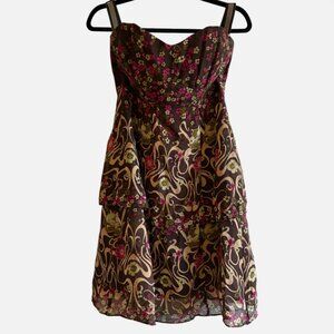 Nanette Lepore Floral Silk Knee-Length Dress Women's 2 Y2K 90's Style Boho
